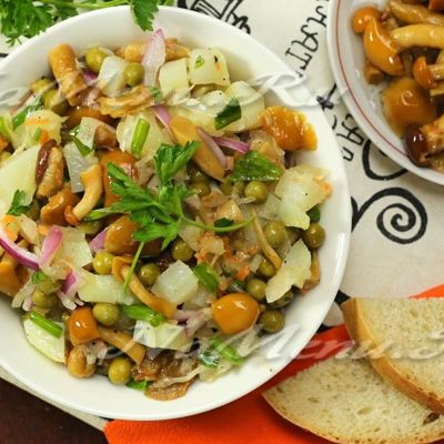 Постный салат с квашеной капустой и маринованными грибами