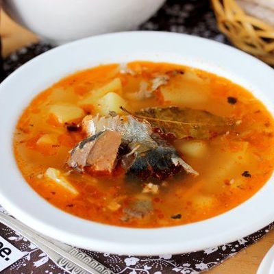 Картофельный суп с сардиной в томатном соусе