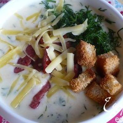 Сырно-овощной суп с копченостями