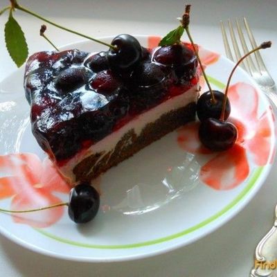 Творожно - шоколадный торт с вишней