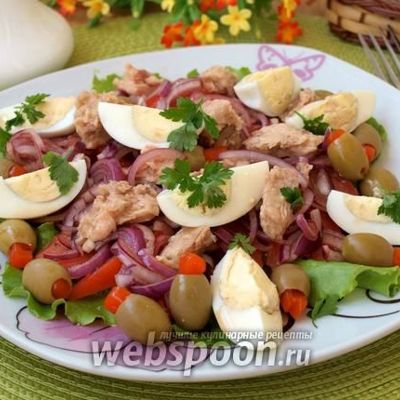Салат с тунцом, помидорами и яйцом