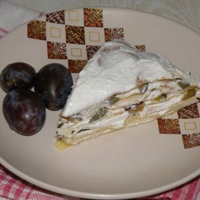 Блинный торт с домашним творогом и фруктами