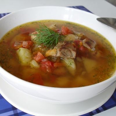 Суп с жареной свининой