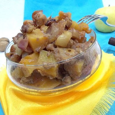 Недорогой рецепт десерта запеченная тыква с яблоками в духовке