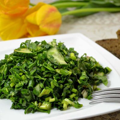 Салат из зелени и огурцов или самый зеленый весенний салат