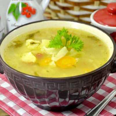 Суп на курином бульоне с овощами и домашней лапшой