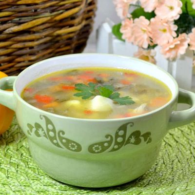Суп с рисом, картофелем и запеченными овощами