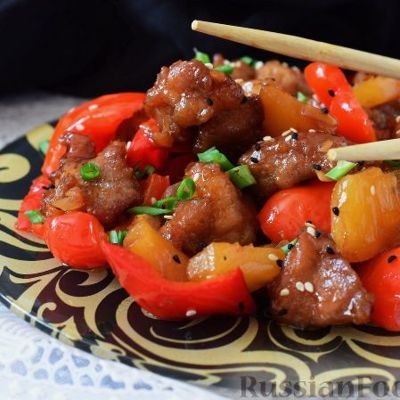 Мясо по китайски в кисло сладком соусе