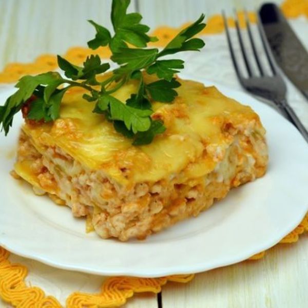 Лазанья с лисичками и куриным фаршем — рецепт с фото