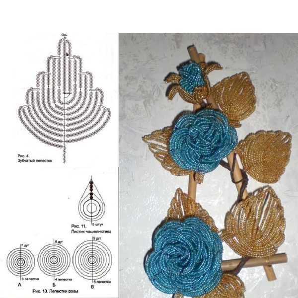 Цветы из бисера схемы