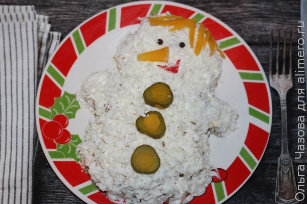 Вкусный новогодний салат «Снеговик»