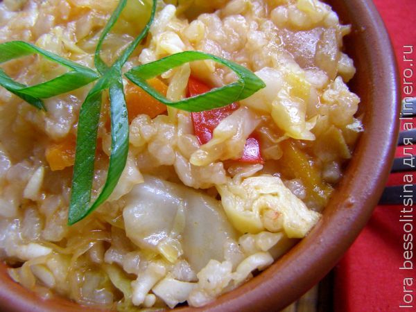 диетические блюда - рис с капустой в мультиварке