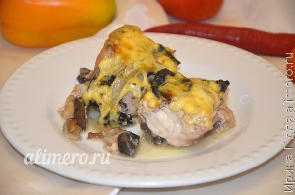 Запеченное куриное филе, грибы и сыр в духовке простой рецепт пошаговый