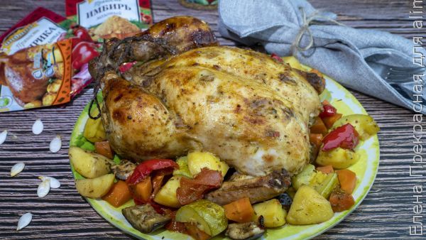 Курица запеченная с гречкой и овощами в духовке